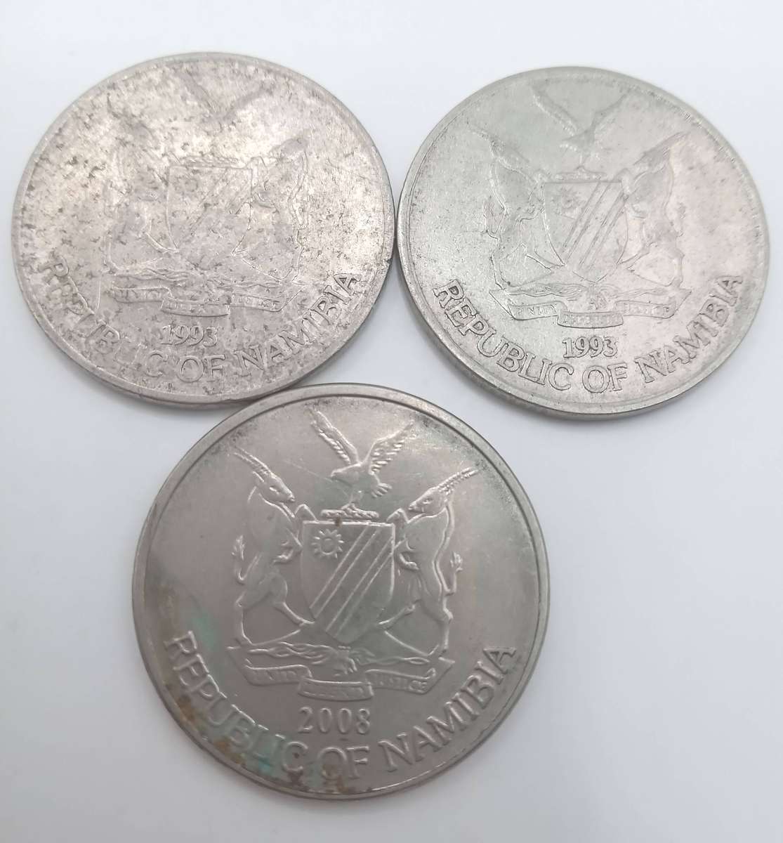 THREE NAMIBIAN 50 CENT COINS: 2 X 1993 AND 1 X 2008