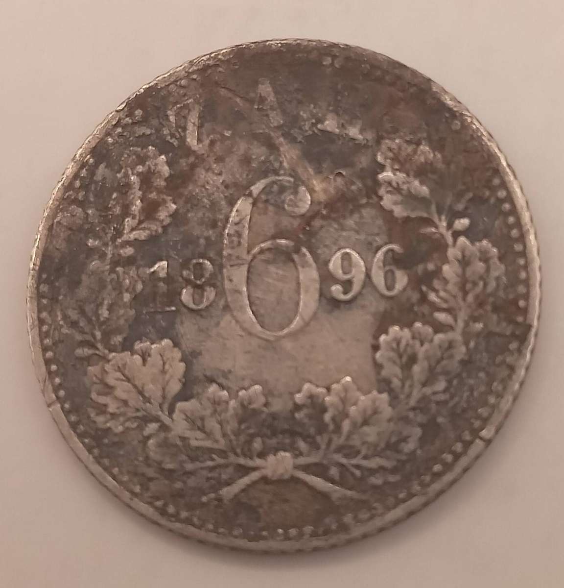 1896 ZAR SILVER SIX PENCE COIN