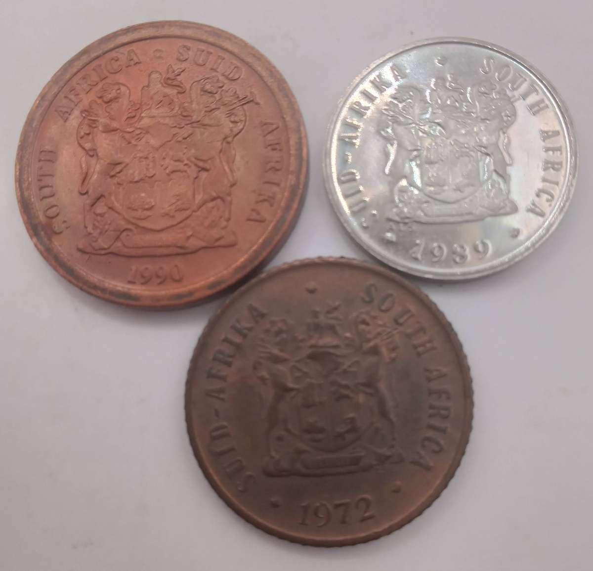 THREE RSA COINS: 1 X 1990 X 5c, 1 x 1989 x 5c and 1 x 1972 x 1c - UNC CONDITION