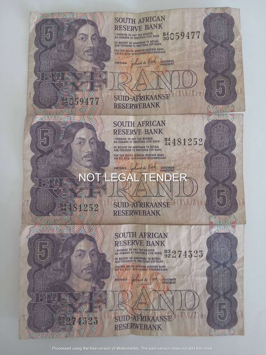 THREE SA FIVE RAND - GPC DE KOCK - BANK NOTES