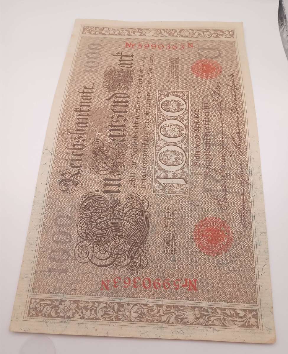DEUTSCLAND REICHS BANK EIN TAUSEND MARK NOTE 21 APRIL 1910 - SERIAL NR 5990363N