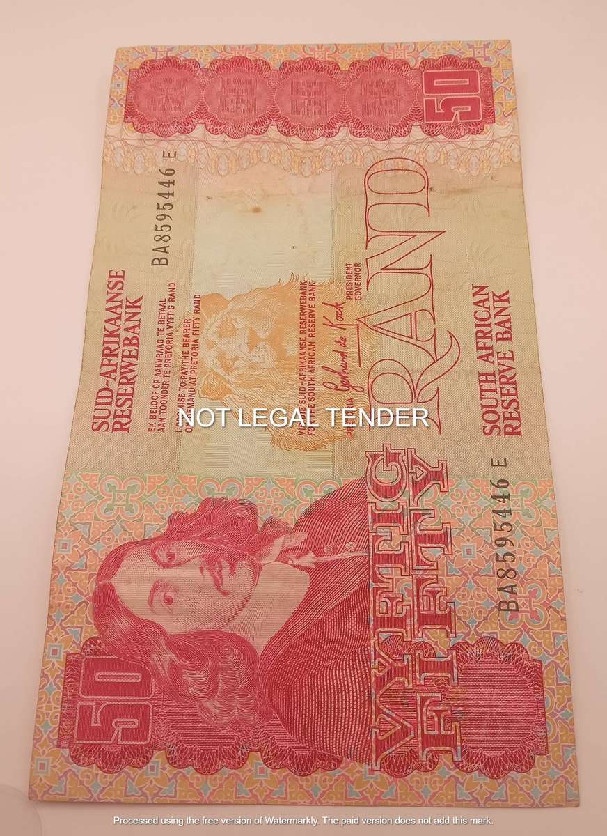 ONE SA FIFTY RAND BANK NOTE - GERHARD DE KOCK - SERIAL NR BA 8595446E