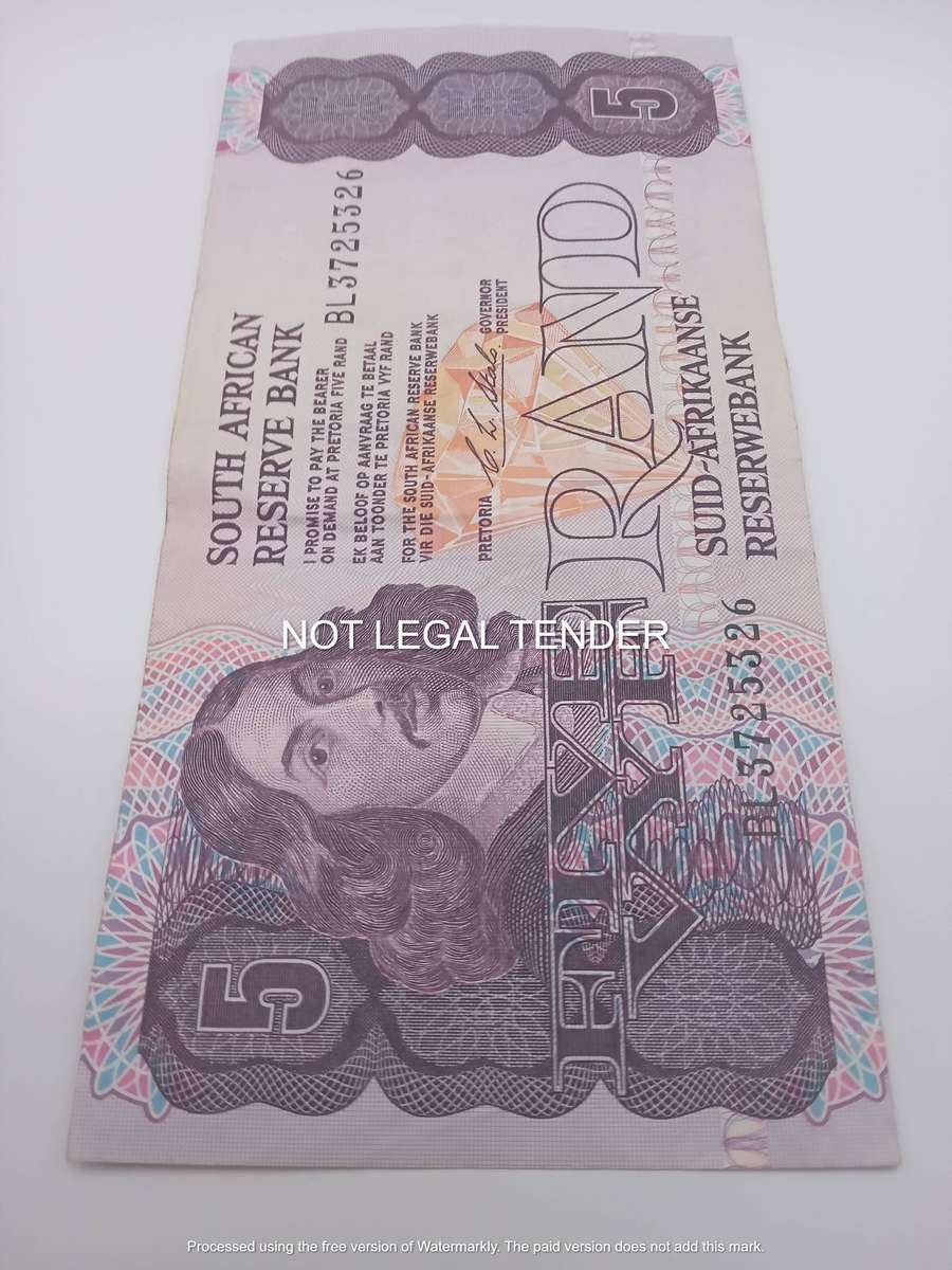 ONE SA FIVE RAND NOTE - CL STALS - SERIAL NR BL3725326