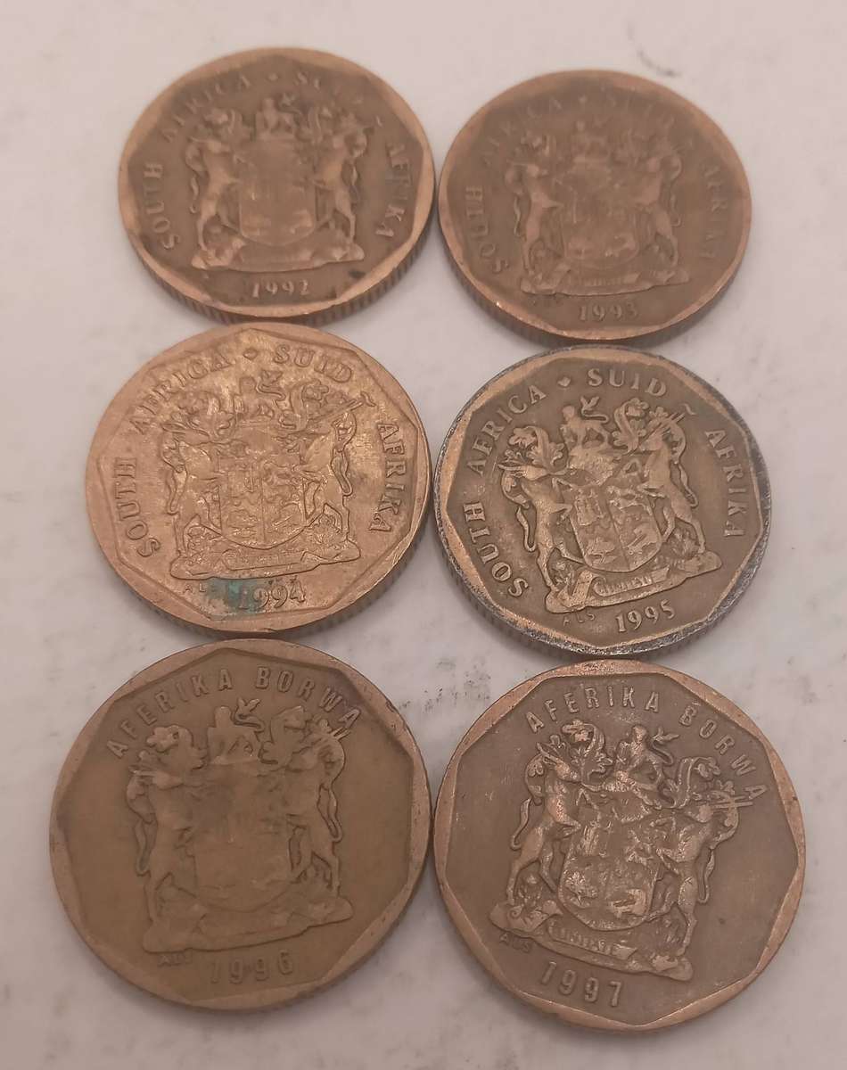 Set of six RSA twenty cent coins (A): 1992 - 1997: Six consecutive years in a row