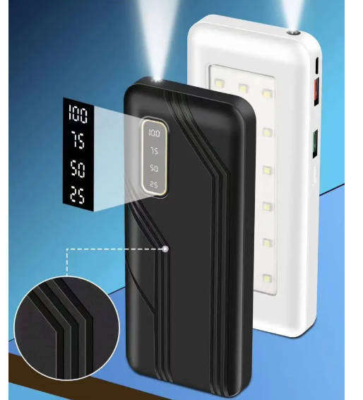 10,000 mAh White Power Bank with Bright Rear Lantern