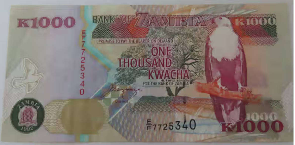 ONE 1992 ZAMBIA ONE THOUSAND KWACHA- UNC CONDITION