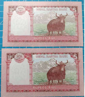 Two Nepal 5 Rupees Bank Notes - UNC Condition