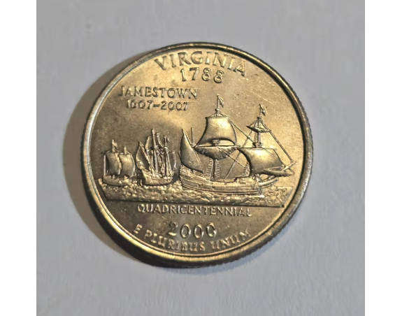 2000 USA Virginia State Quarter - In AU Condition