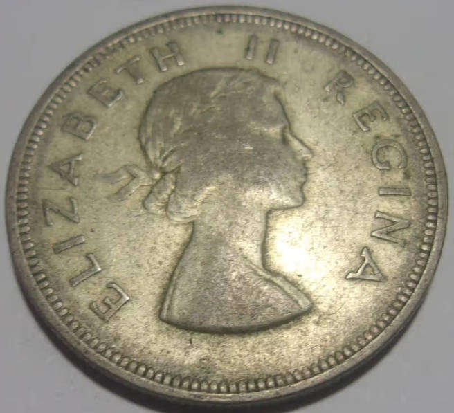 1954 Union of South Africa- Elizabeth 11 Regina - SILVER Two and a Half Shillings Coin