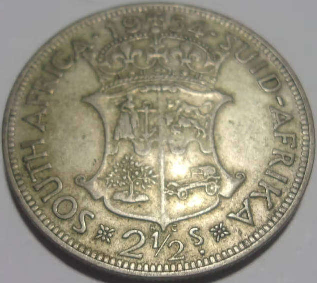 1954 Union of South Africa- Elizabeth 11 Regina - SILVER Two and a Half Shillings Coin