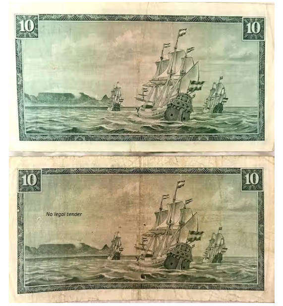 TWO RSA TEN RAND BANK NOTES - TW DE JONGH - NOT LEGAL TENDER