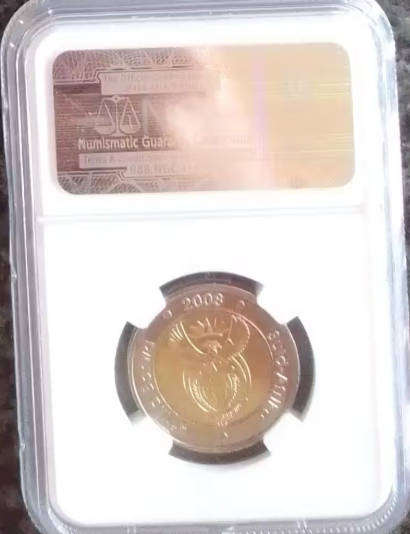 2008 South Africa Five Rand Mandela 90th Birthday Coin - MS65 - NGC Graded