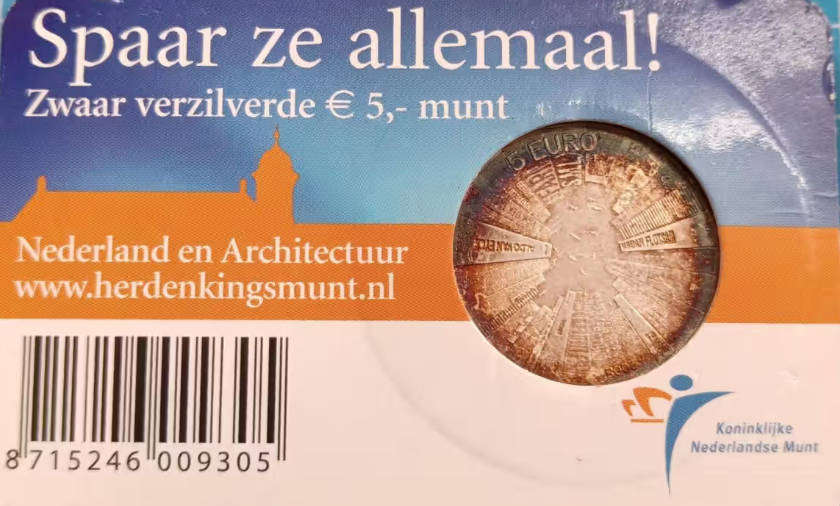 2008 Netherlands Celebration Coin - Het Architectuur Vijfje- Zwaar Verzilverde Euro 5,- munt