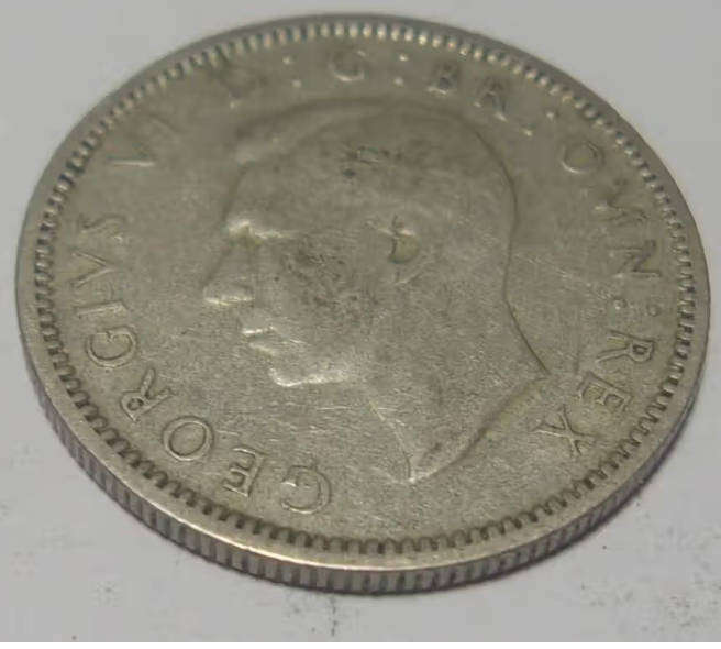 1945 Silver Great Britian Georgivs VI Six Pence Coin