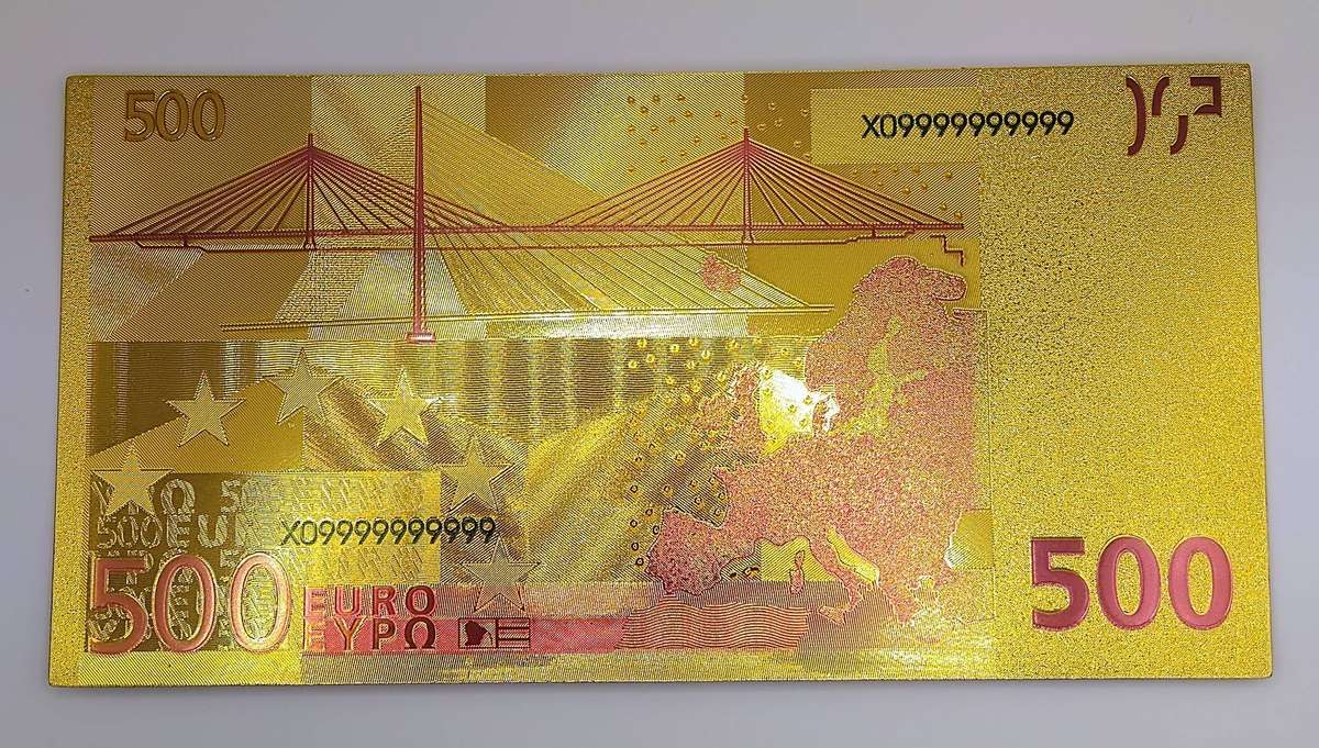 24 CT GOLD FOIL 500 EURO PLASTIC COLLECTABLE NOTE AND IDEAL FOR GIFTS