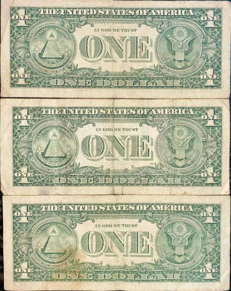 1999, 2003 AND 2009 USA ONE DOLLAR NOTES: E - G - L