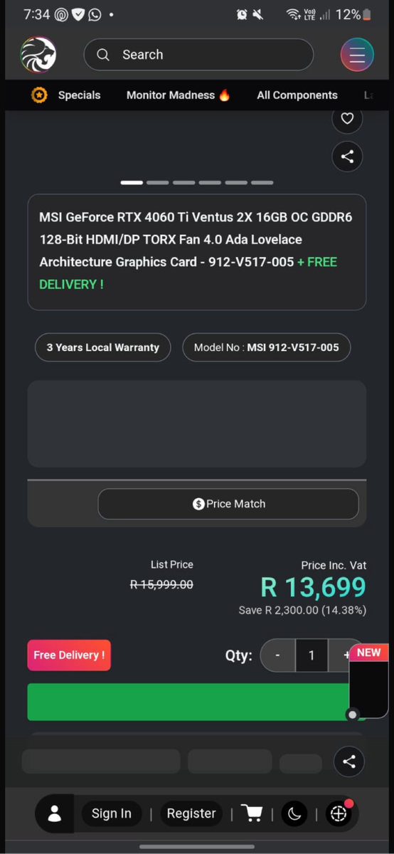 GPU Nvidia RTX 4060 Ti 16GB graphics card