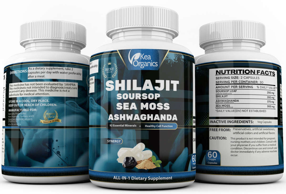 Shilajit,Sea Moss, Lion's Mane, Ashwagandha - 60 Veggie Capsules