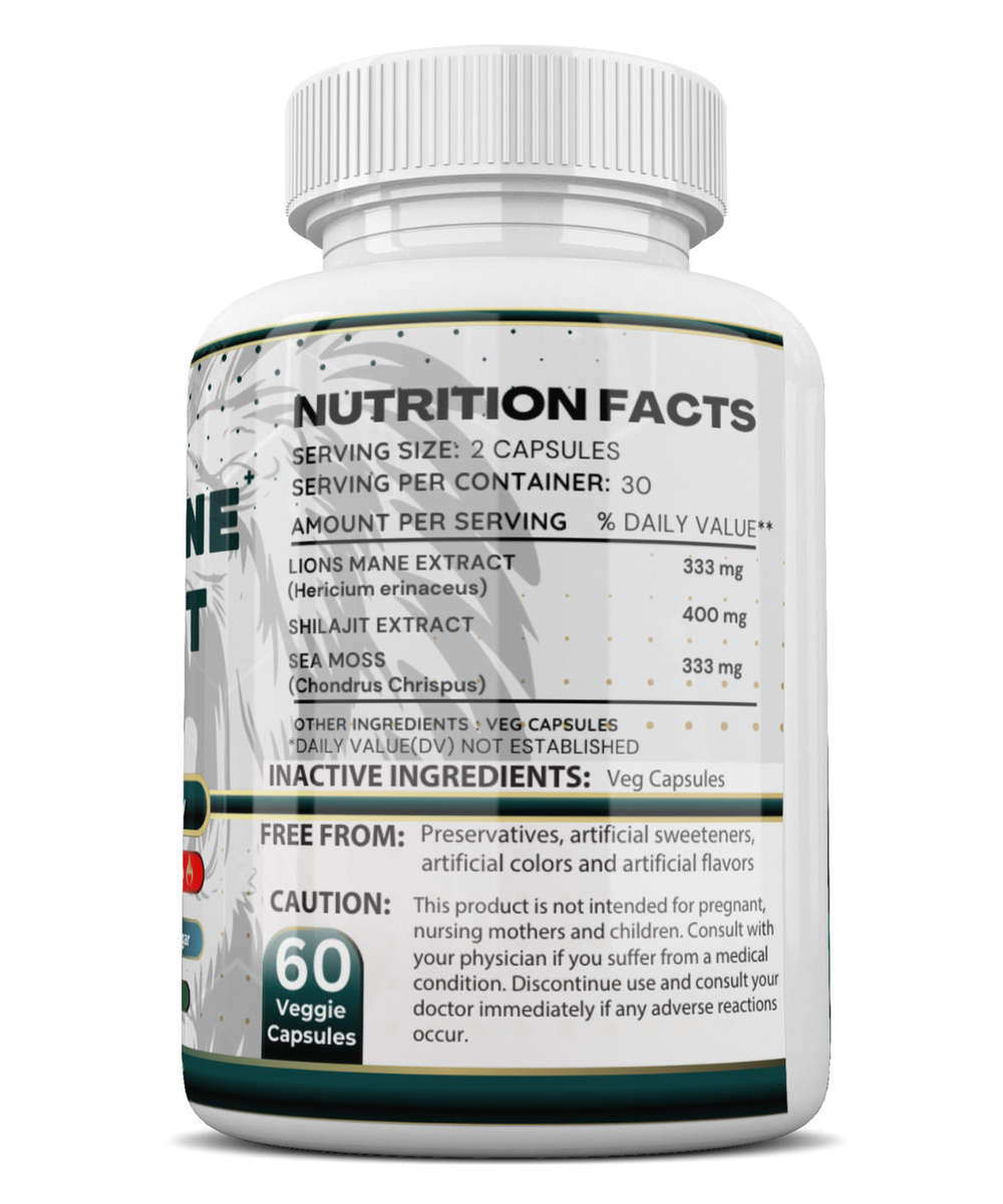 Lions Mane, Shilajit, Sea Moss - 60 Veggie Capsules