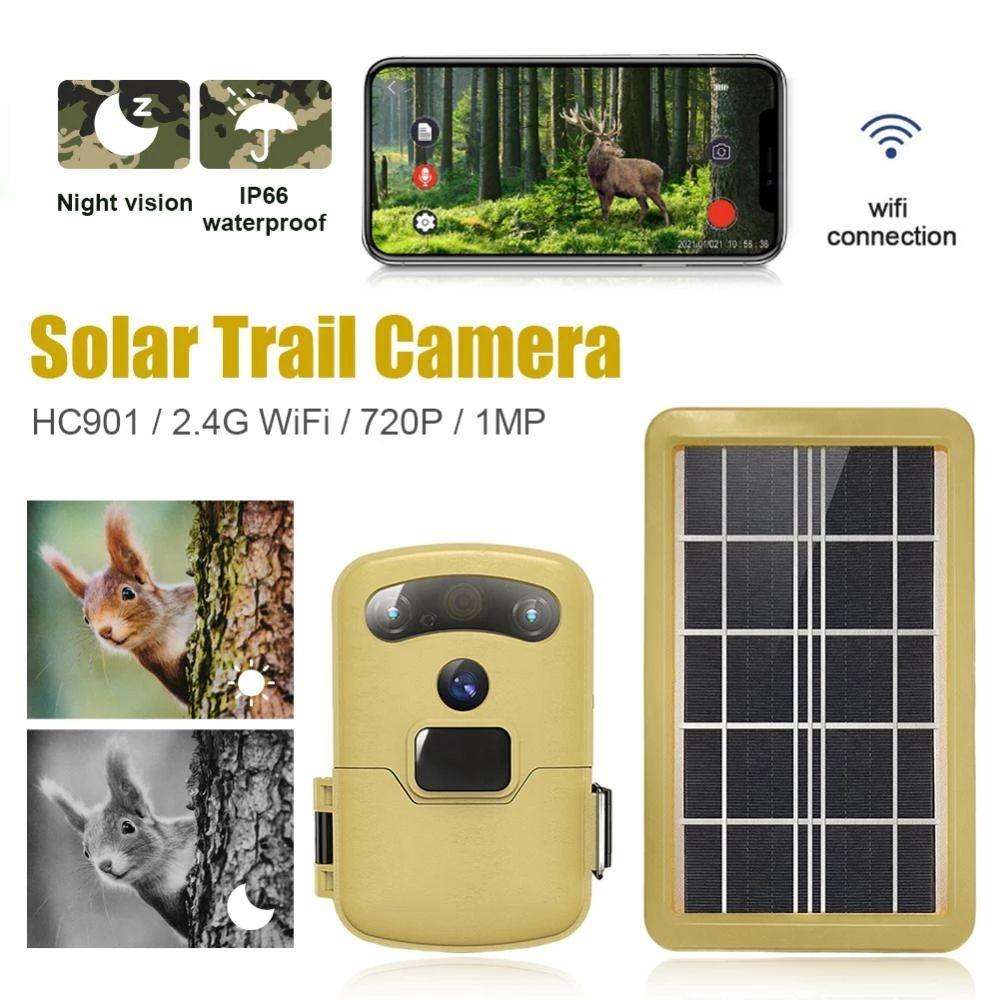 Waterproof Solar-Powered WiFi 720P Trail & Hunting Camera with Night Vision  Motion Detection, Weat