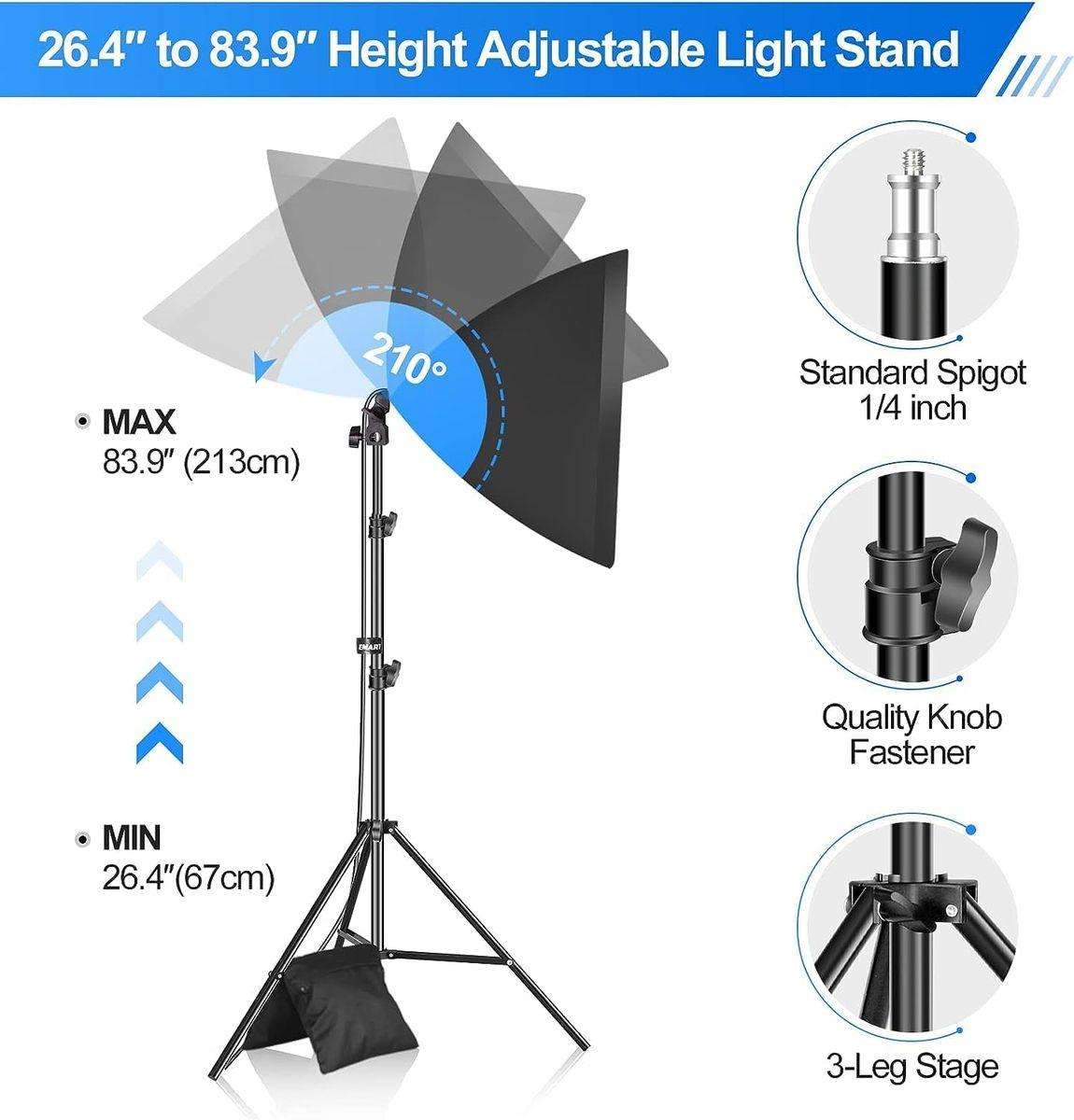 50x70cm Softbox Photography Lighting Kit  Studio Continuous Light with Stand & E27 Bulb