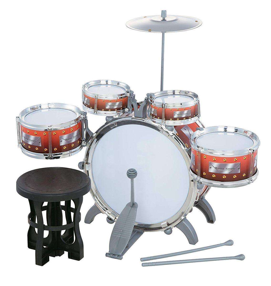 Kids' Junior 5-Piece Drum Set Complete Musical Instrument Kit with Stool & Sticks Ideal for Young