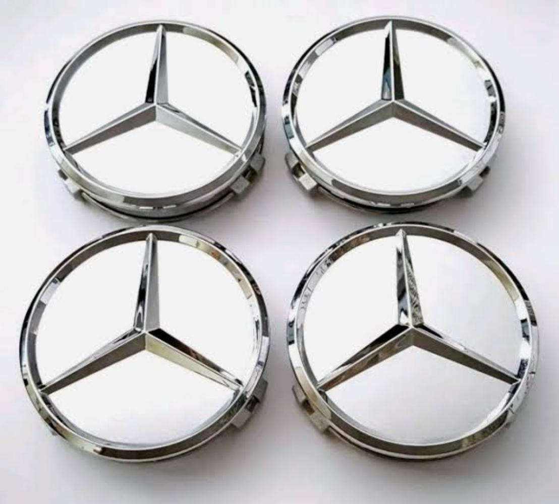 Mercedes Benz Wheel Badges, Silver (4 piece)