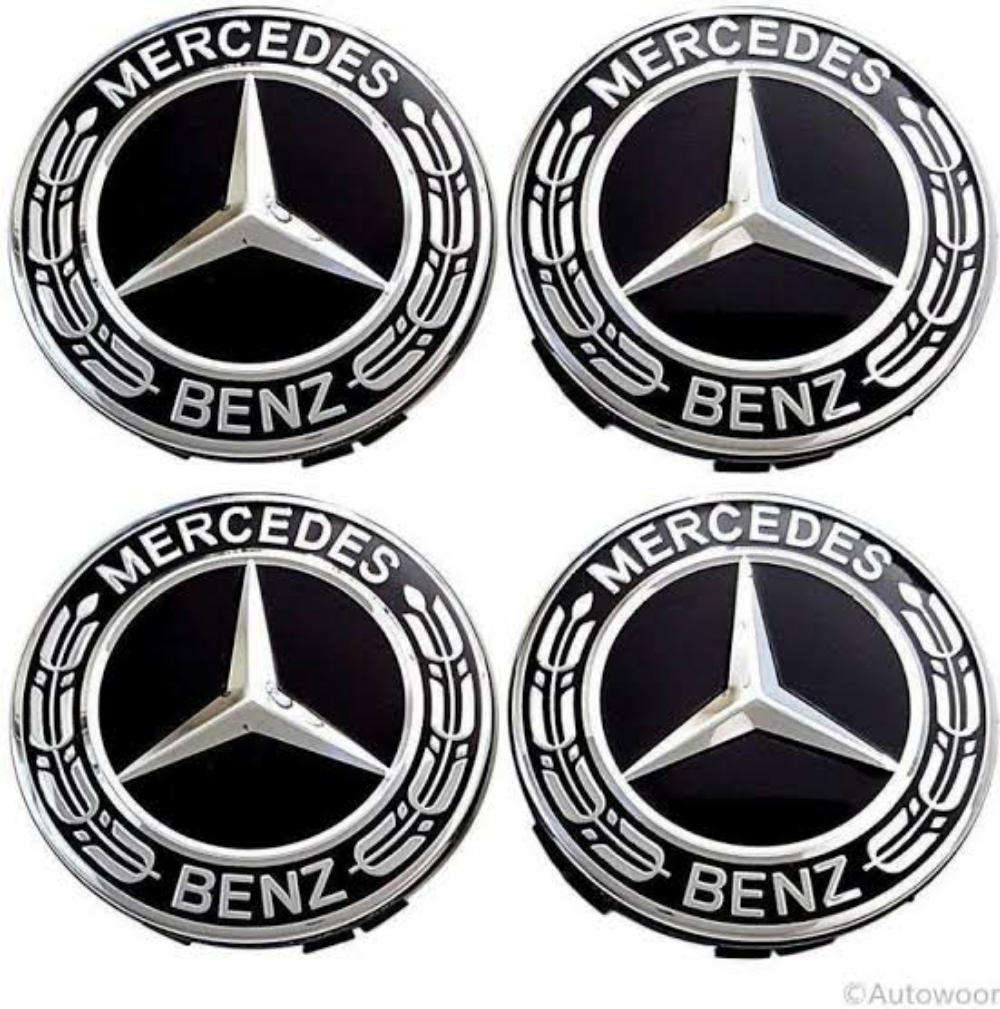 Mercedes Benz Wheel Badges, Black & Silver (4 piece)