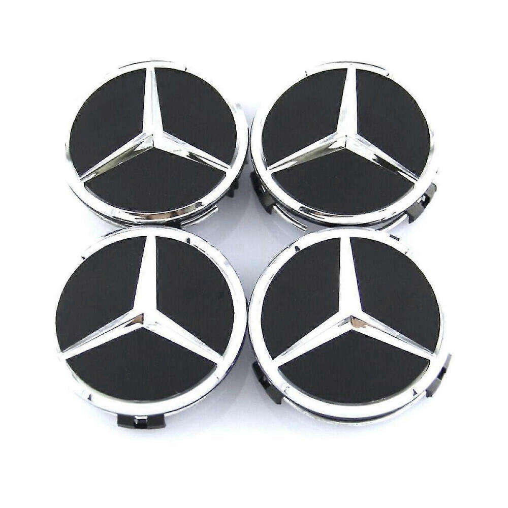 Mercedes Benz Wheel Badges, Black & Silver (4 piece)