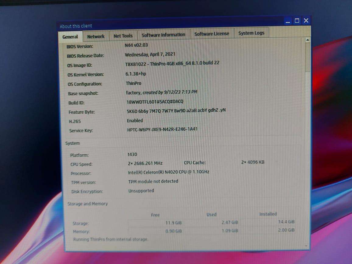 HP t430 Thin Client - 1.1 GHz - Intel - Intel Celeron - N4020
