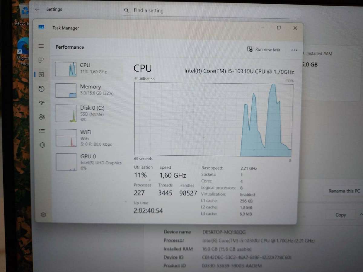 Dell Latitude 5510 Core i5-10310U 1.7GHz 16GB Ram 256GB NVMe SSD