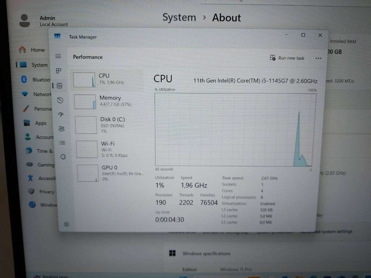 HP EliteBook 850 G8 Core i5-1145G7 @2.60GHz 8GB RAM 256GB NVMe SSD