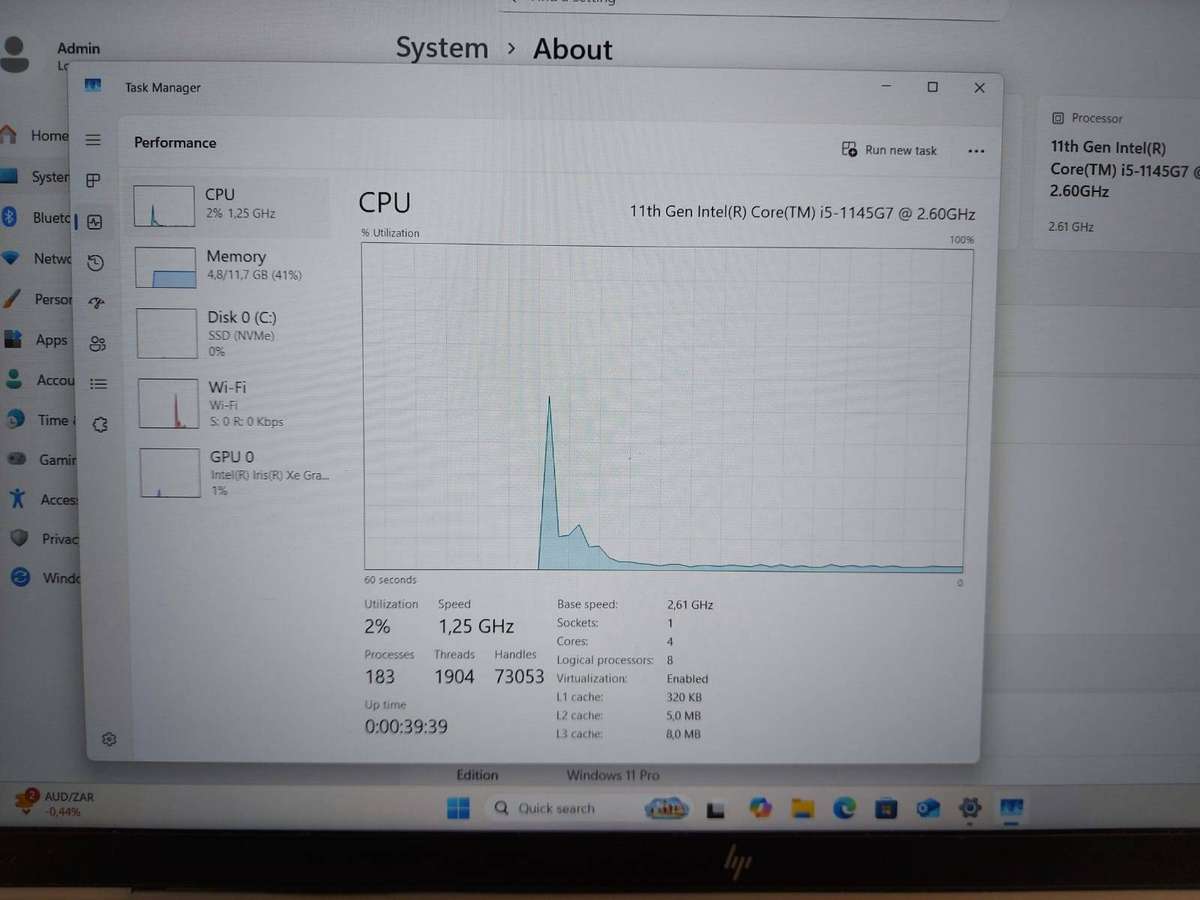 2021 HP EliteBook 850 G8 Core i5-1145G7 @2.60GHz 12GB RAM 256GB NVMe SSD