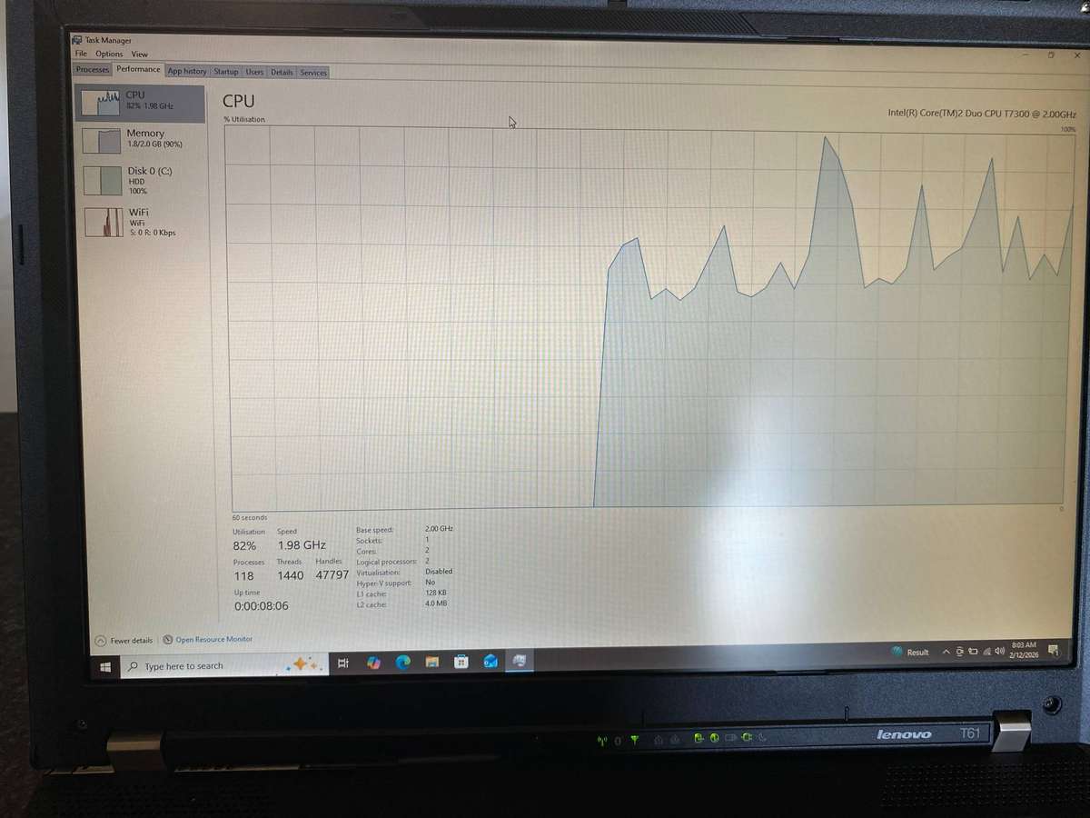Lenovo ThinkPad T61 Intel 2Duo @2.00GHz 2GB RAM 500GB HDD