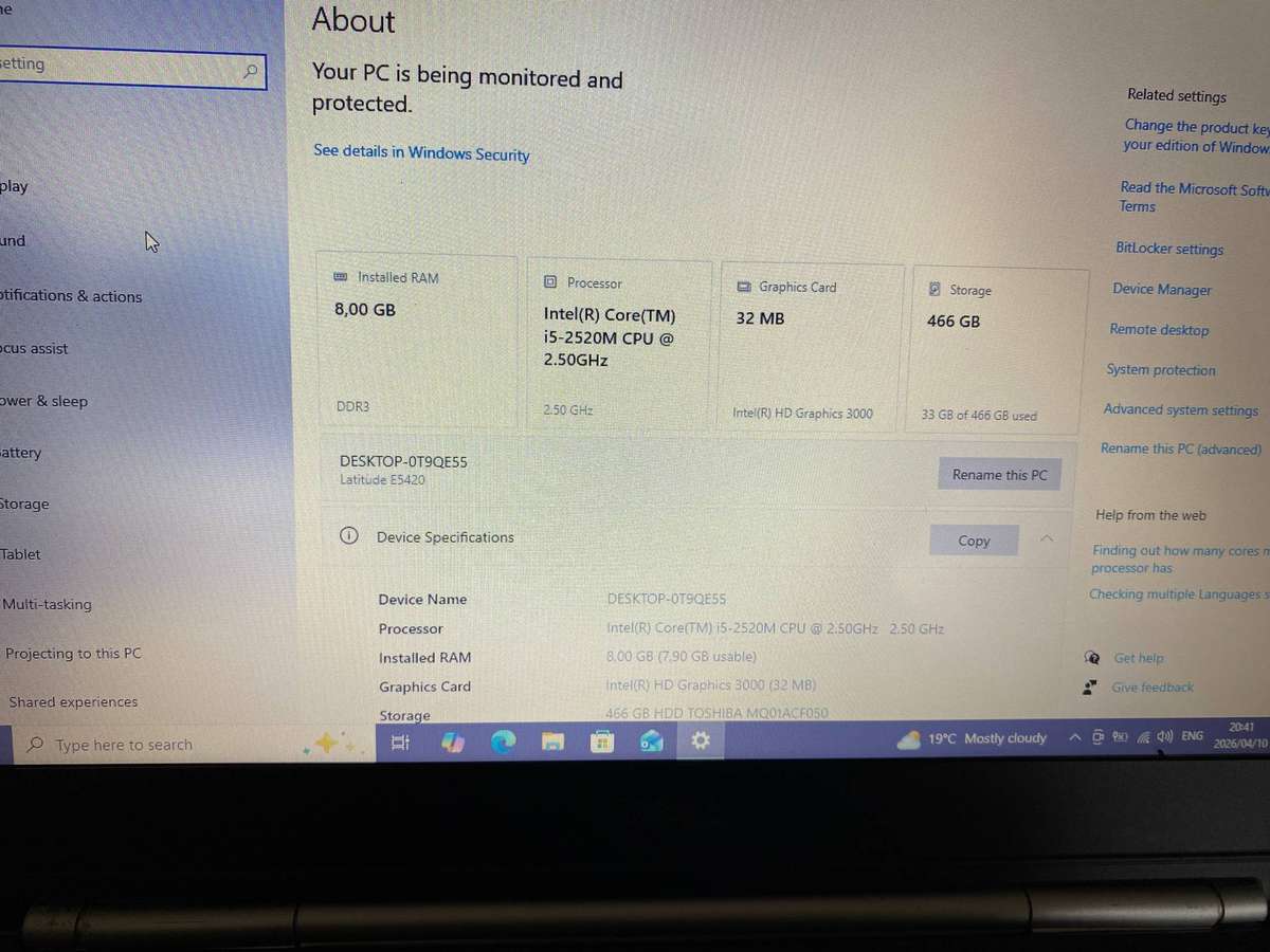 Dell Latitude E5420 Intel I5 @2.50GHz 8GB RAM 500GB HDD