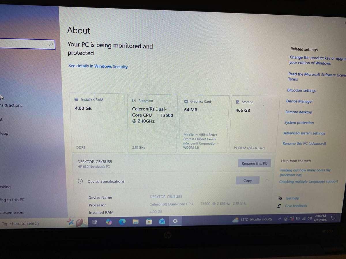 HP 630 Notebook Intel Celerom @2.10GHz 4GB RAM 500GB HDD