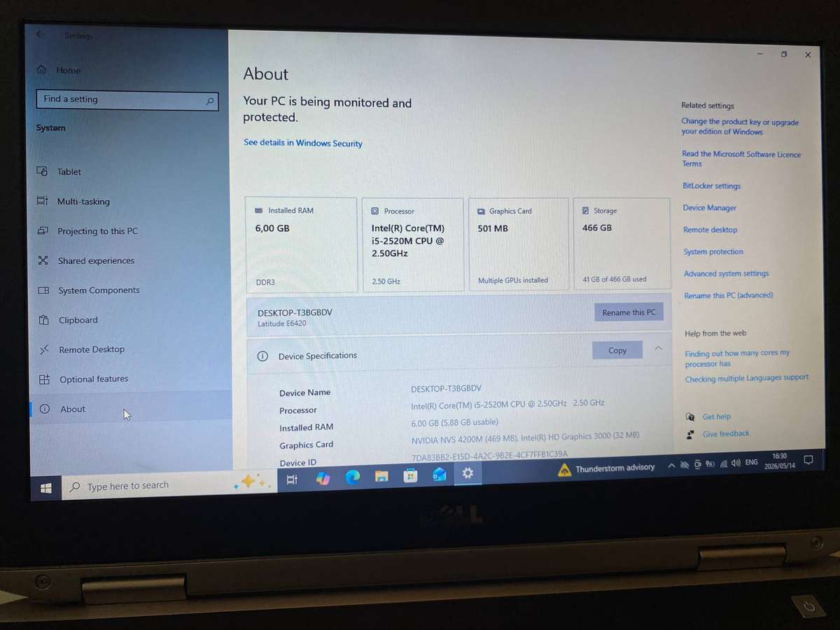 Dell Latitude E6420 Intel I5 @2.50GHz 6GB RAM 500GB HDD 512 NVIDIA Graphics