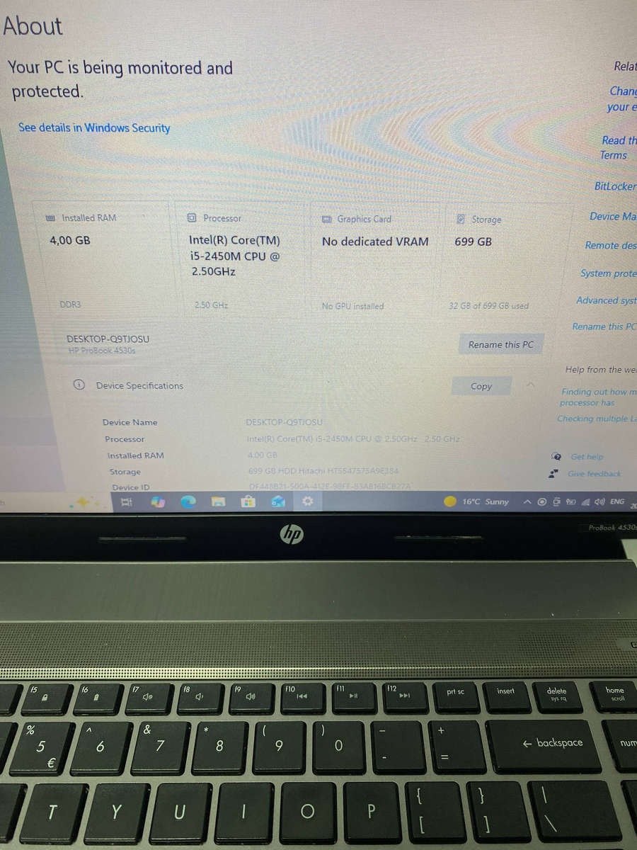 HP ProBook 4530s  Intel Core i5-2450M @ 2.50GHz