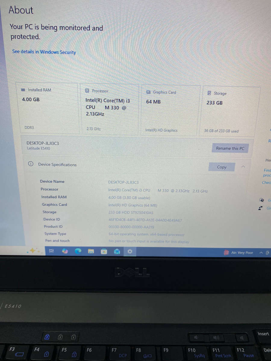 Dell Latitude E5410 Intel Core i3 M330 @ 2.13GHz