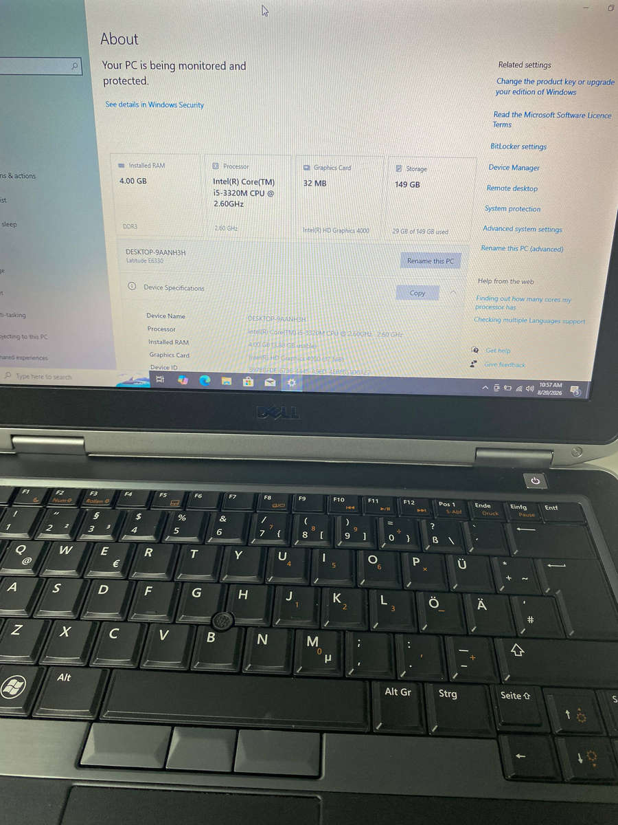 Dell Latitude E6330 Intel Core i5-3320M @ 2.60GHz