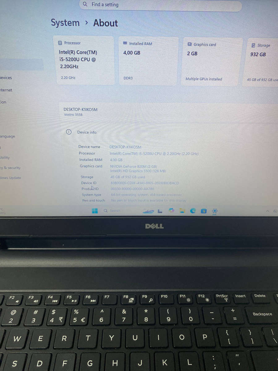 Dell Vostro 3558 Intel Core i5-5200U @ 2.20GHz