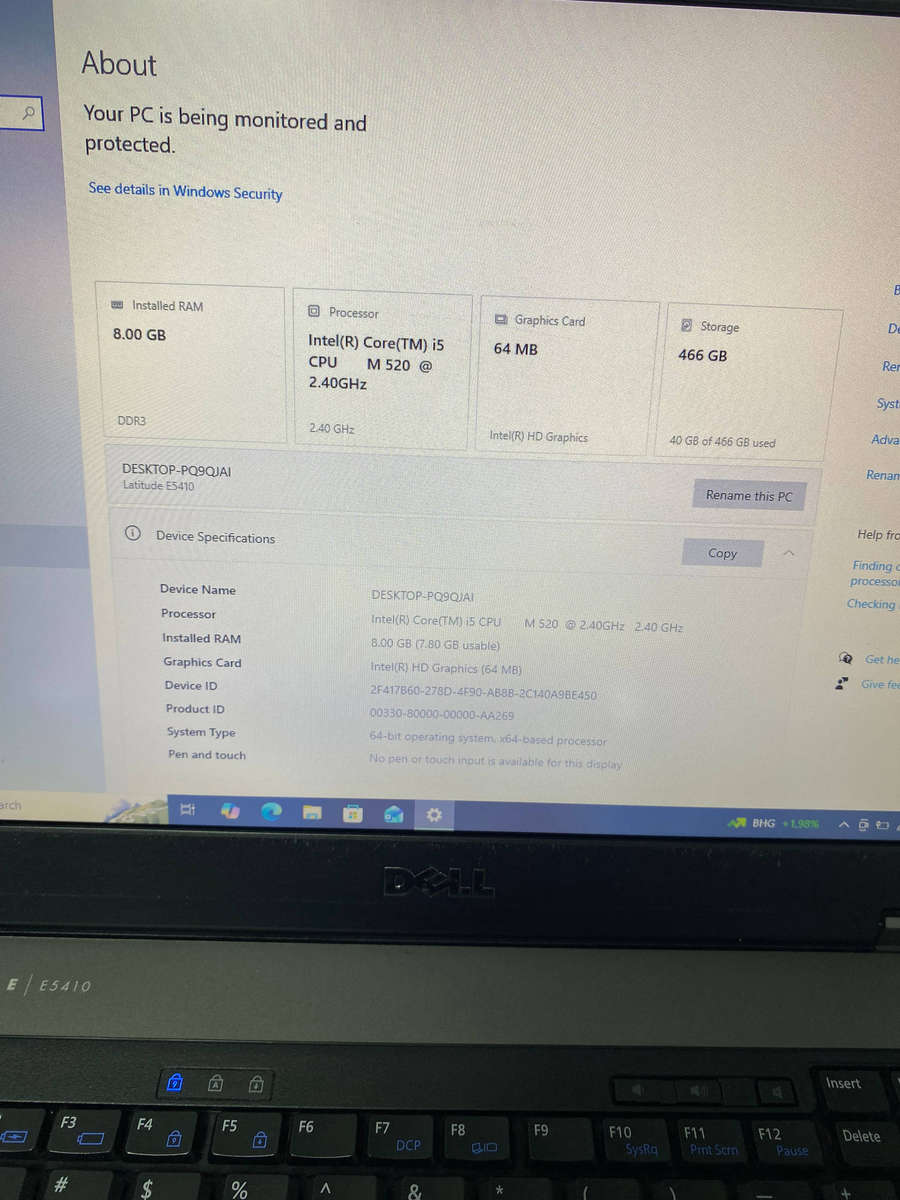 Dell Latitude E5410 Intel Core i5 M520 @ 2.40GHz