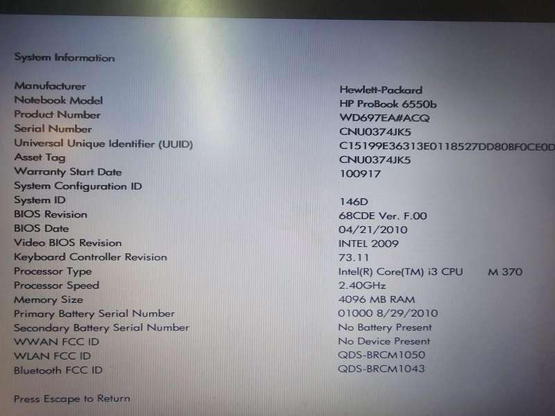 HP ProBook 6550b for spares or repairs  Core i3 M370  4GB RAM  DVD-RW