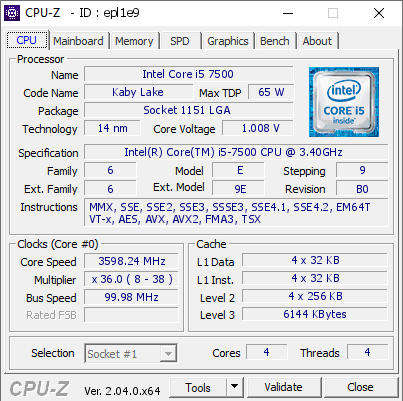 Intel Core i5-7500 3.4 GHz Quad Core 14nm Kaby Lake Socket LGA1151 Desktop CPU