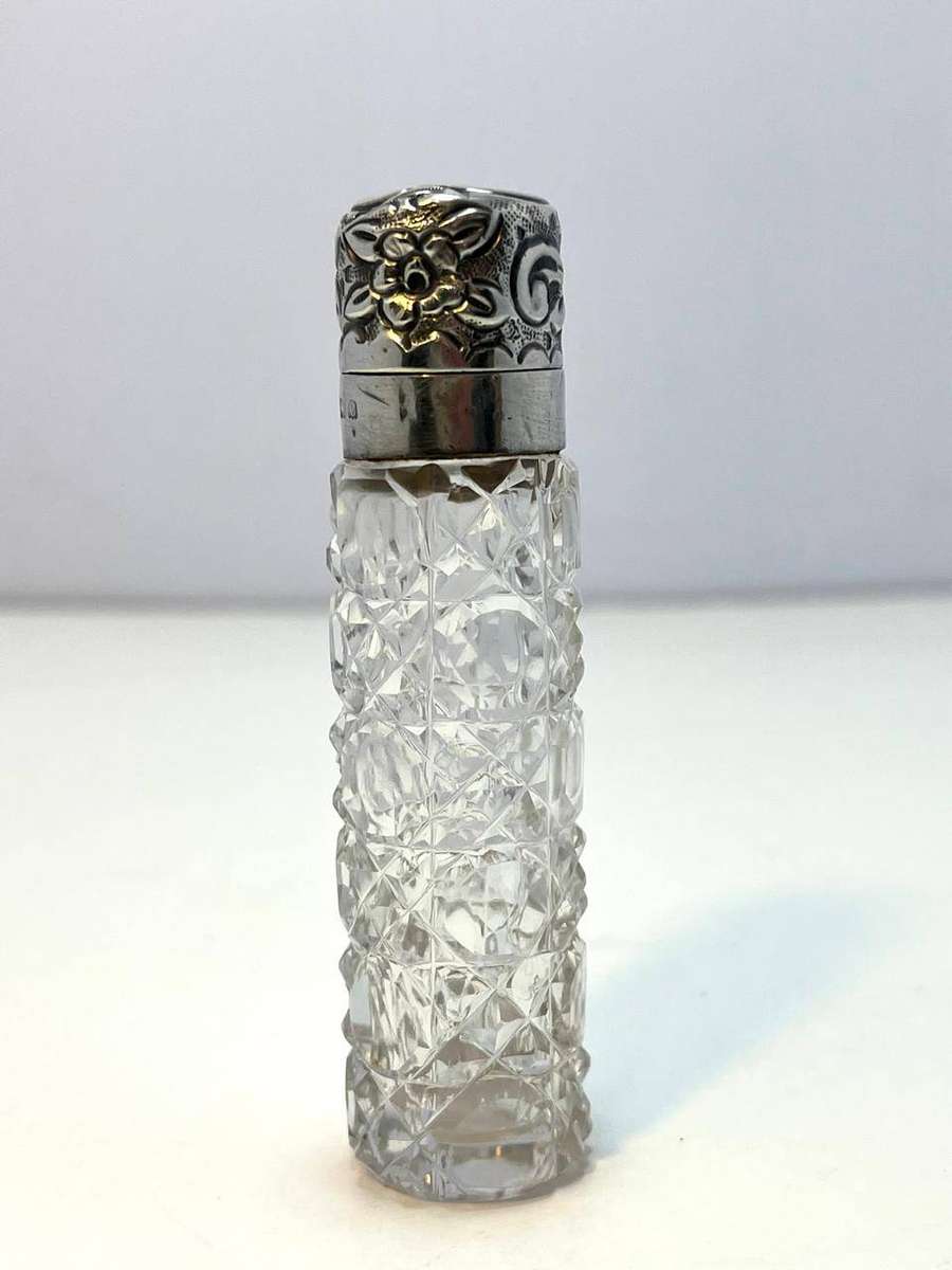 Antique Cut Crystal & Sterling Silver Perfume Bottle  Levi & Salaman, Birmingham 1904