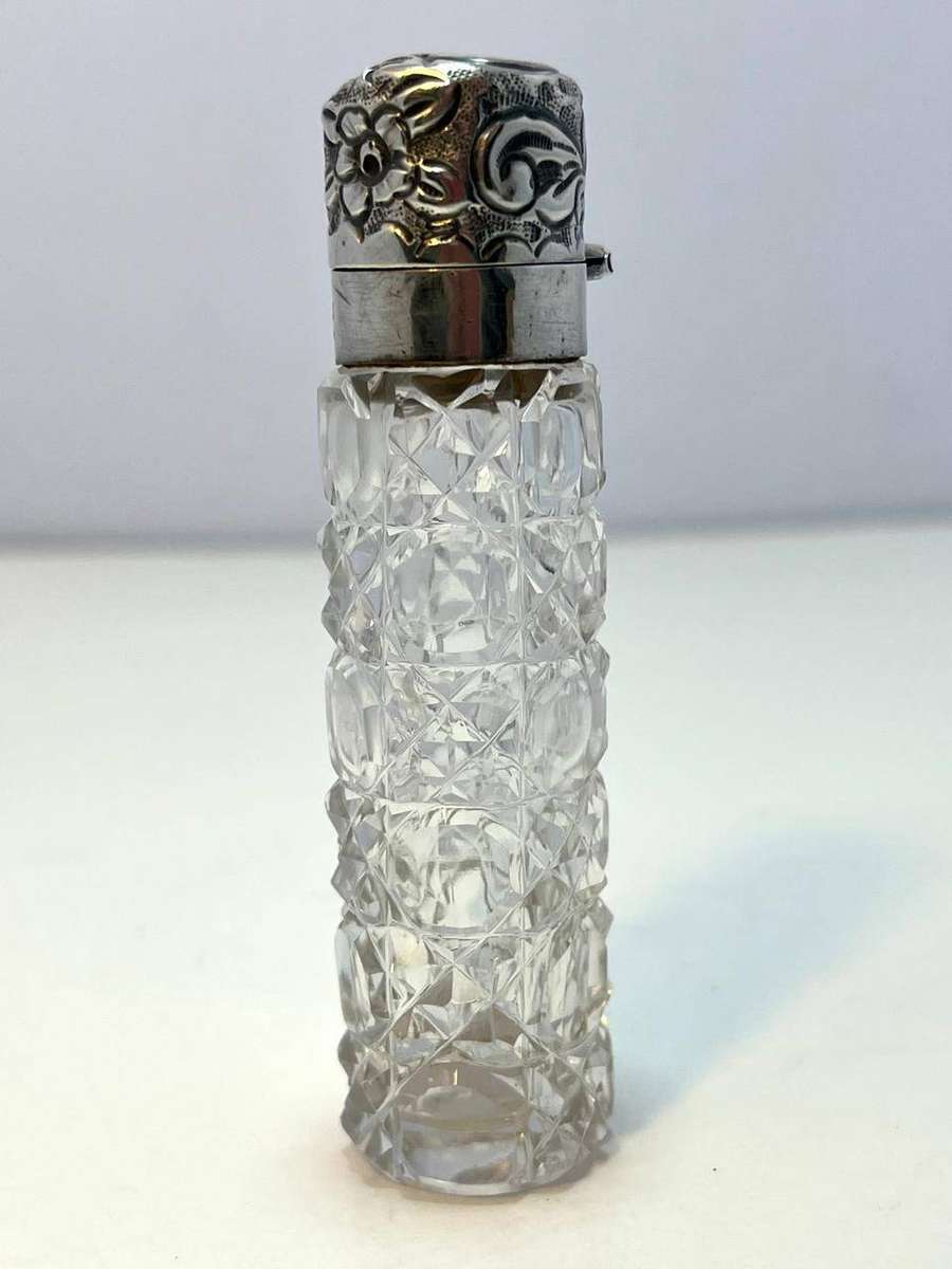 Antique Cut Crystal & Sterling Silver Perfume Bottle  Levi & Salaman, Birmingham 1904