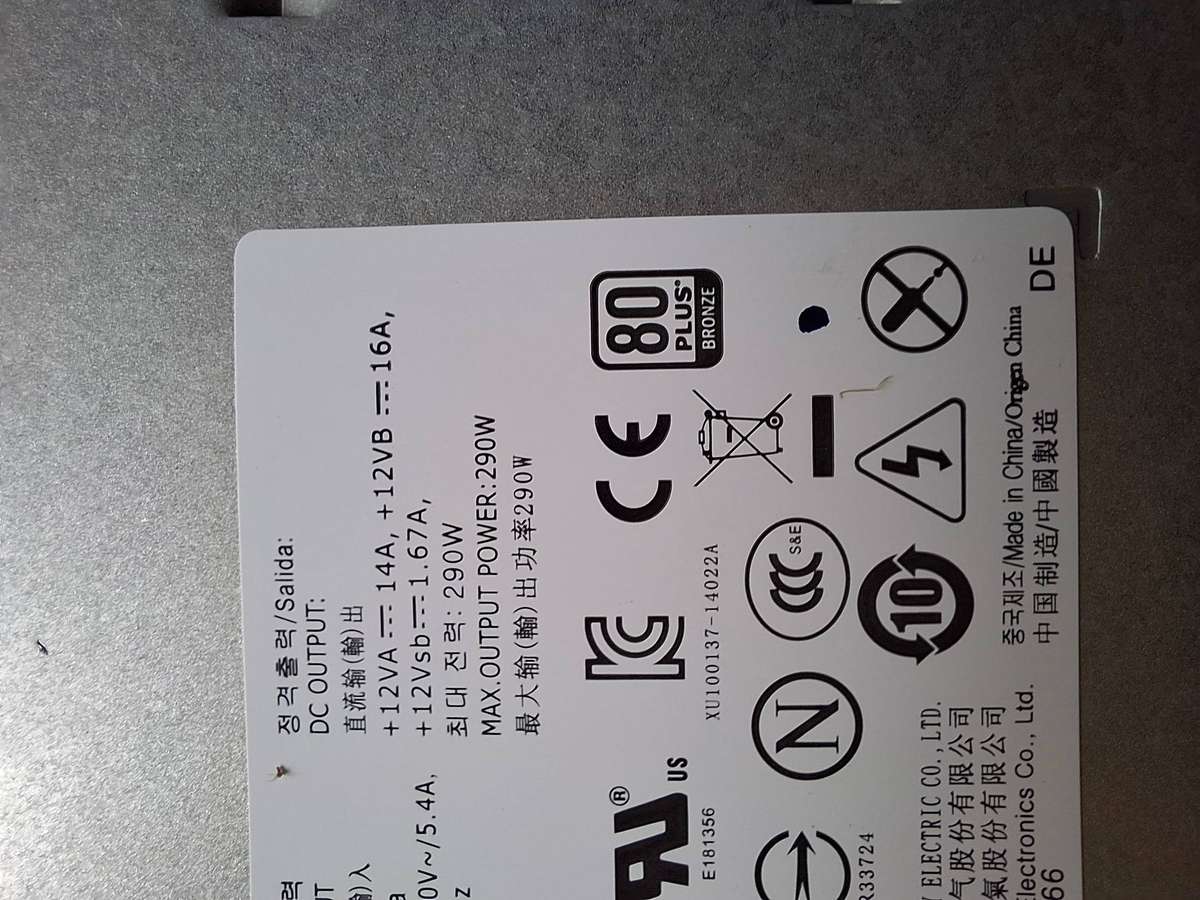 DELL 290W watts 80+Bronze rated Power Supply Unit (PSU)