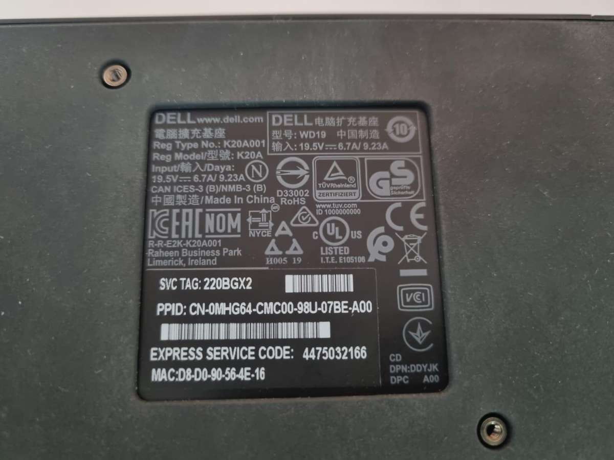 Dell WD19 Docking Station c/w 180W AC Adapter