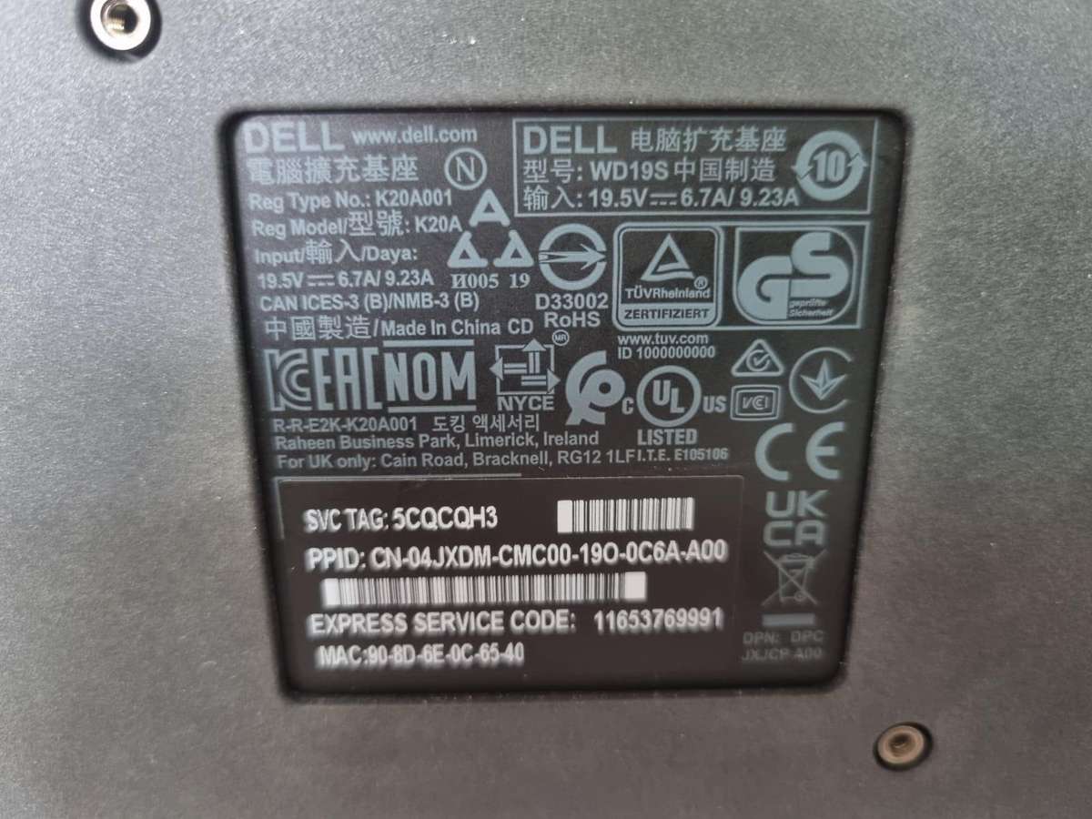 Dell WD19S Docking Station c/w 180W AC Adapter