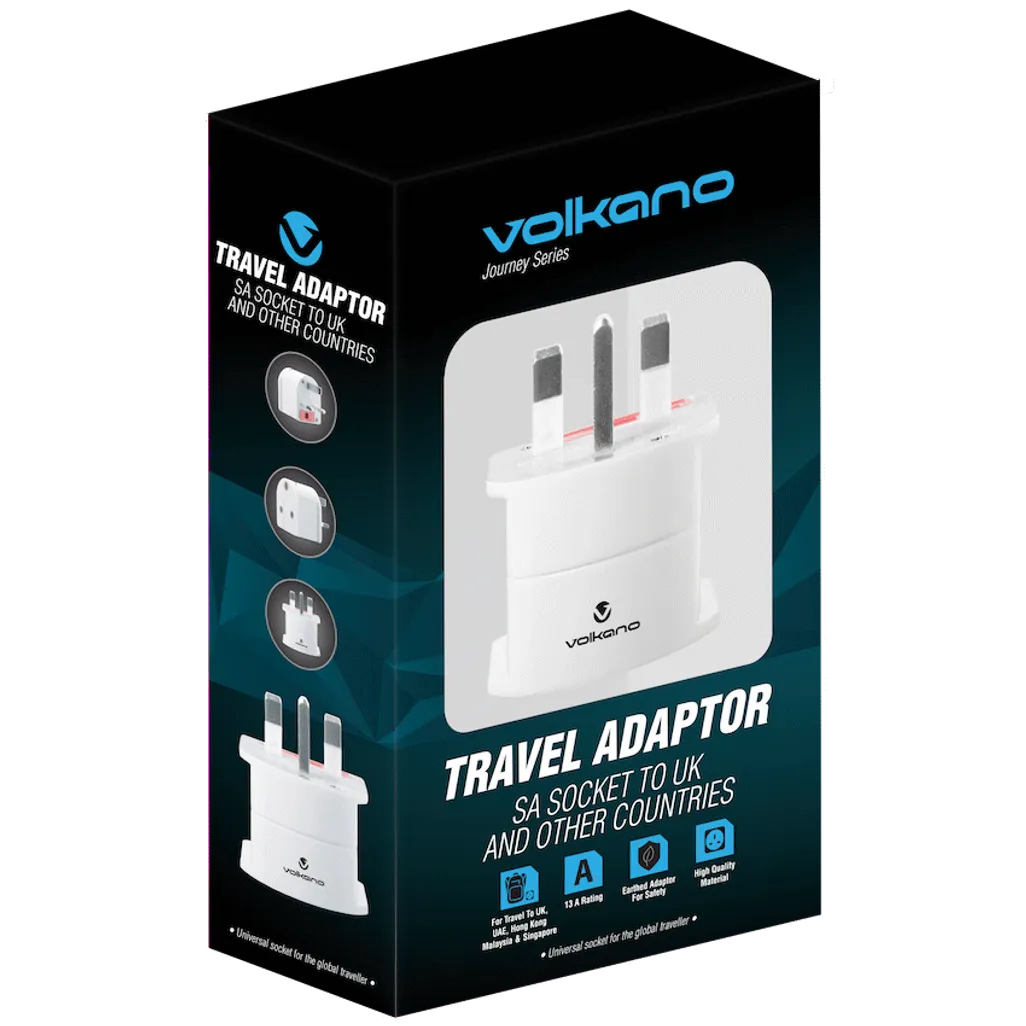 Volkano Traveller SA series travel plug UK/other socket to 15A SA plug